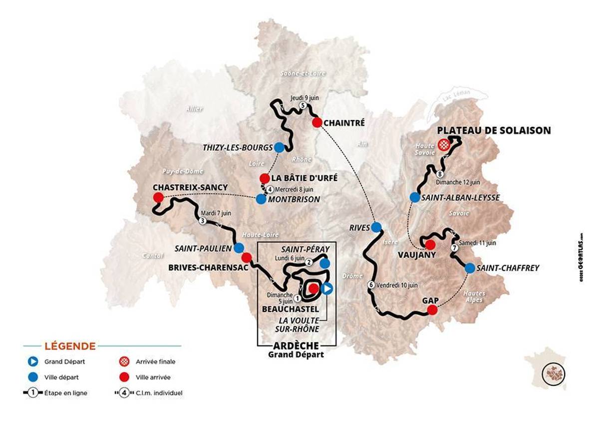 carte parcours global Criterium Dauphiné 2022
