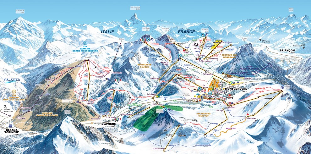 Plan des pistes du domaine skiable de Montgenèvre