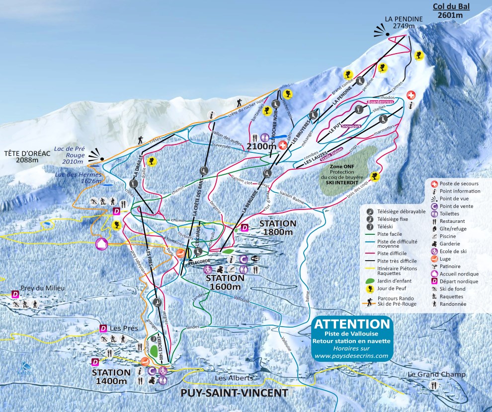 Plan des pistes du domaine skiable de Puy-Saint-Vincent