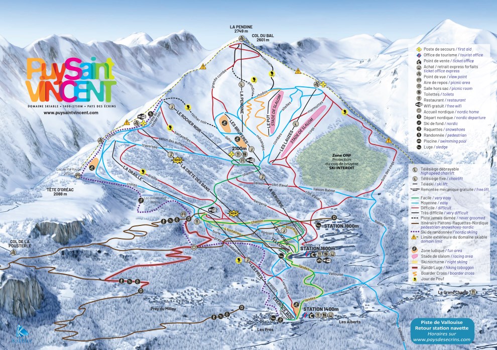 Plan des pistes du domaine skiable de Puy-Saint-Vincent