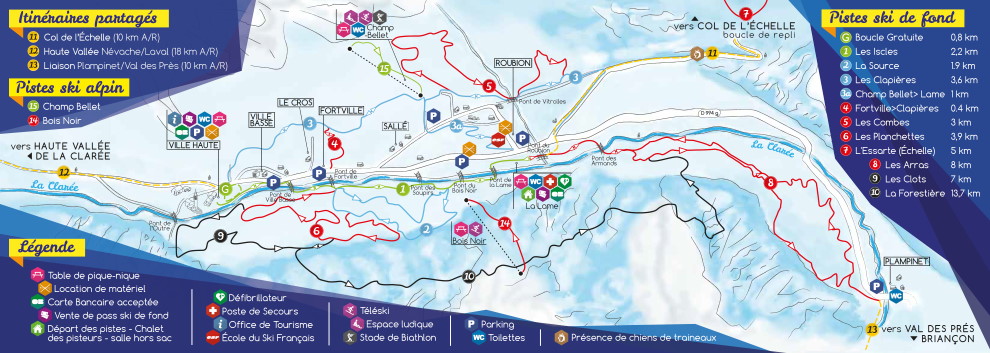 Plan des pistes du domaine skiable nordique de Névache Haute Clarée