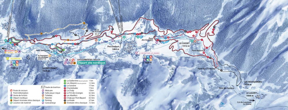 Plan des pistes du domaine skiable nordique de Serre Chevalier