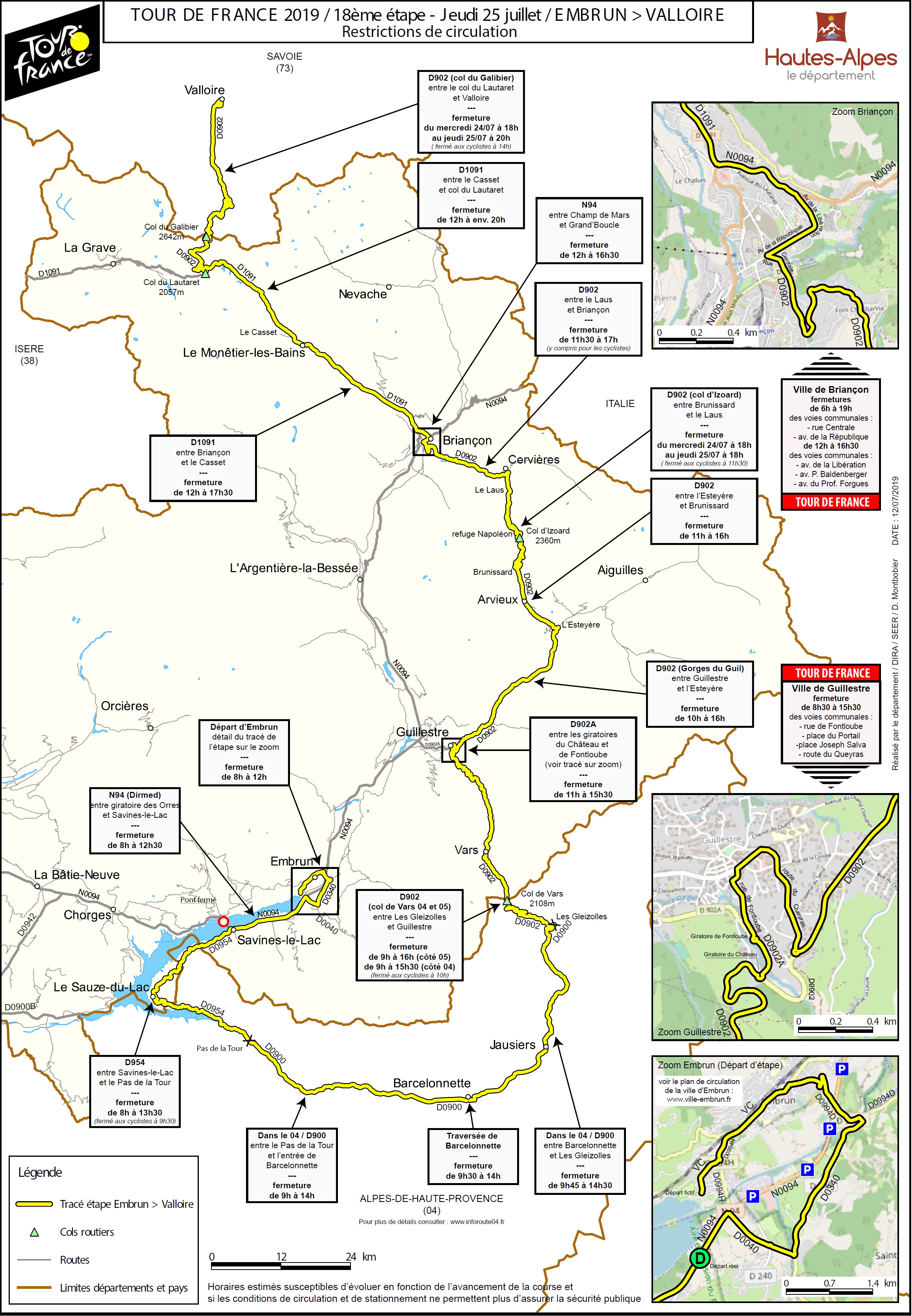 conditions circulation tour 2019 Etape 18 Embrun Valloire