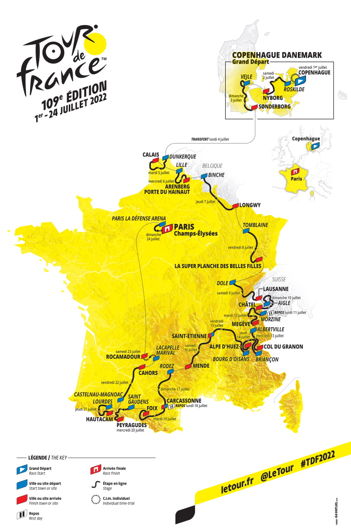 carte parcours global tour de france 2022