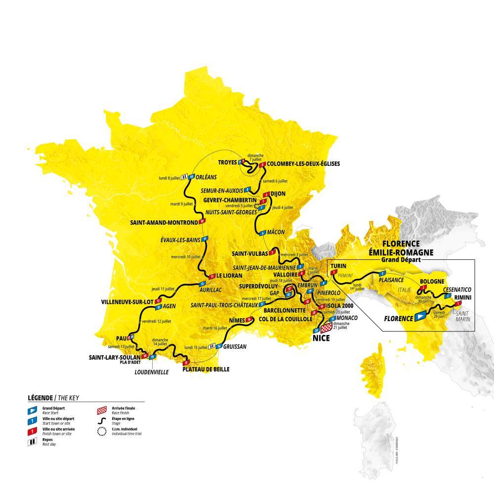 carte parcours global tour de france 2024